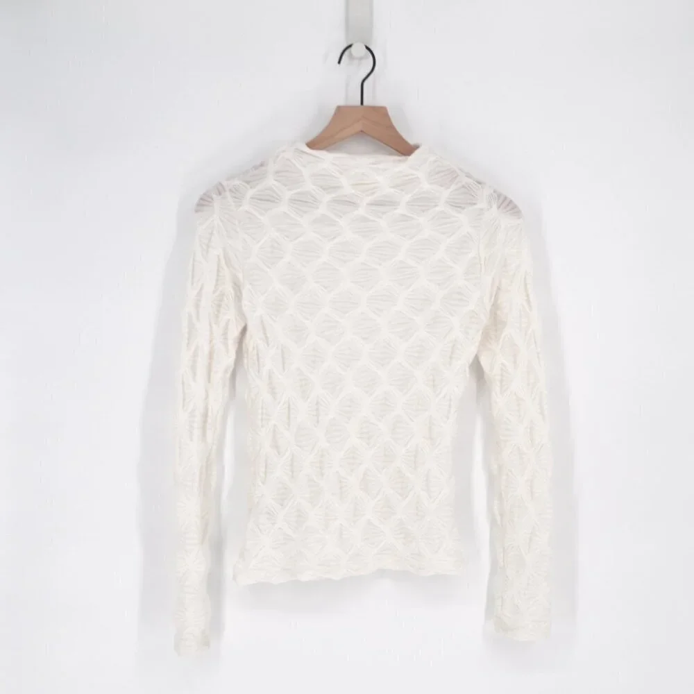 Anthropologie Maeve Talia Long Sleeve Mock Neck Textured Top in Ivory Women's S